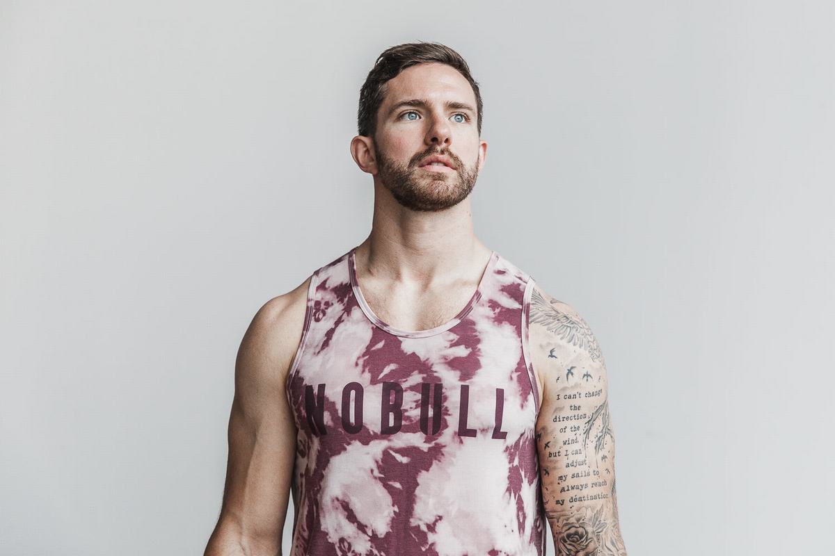 Nobull Tie-Dye Men's Tank Tops Rose Dark Red | Australia (QV5962)